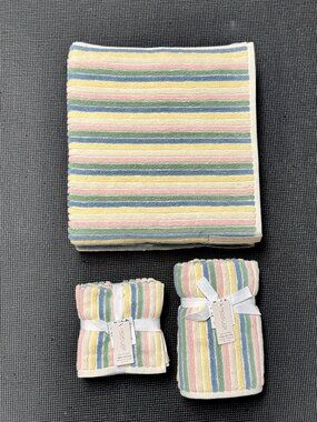 8pc Rachel Zoe RAINBOW STRIPES Spring 2 Bath Towels 2 Hand 4 Washcloths Pastel